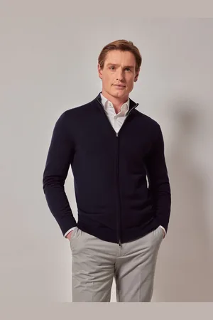Hawes & Curtis Blue Zip Up Merino Jumper XL