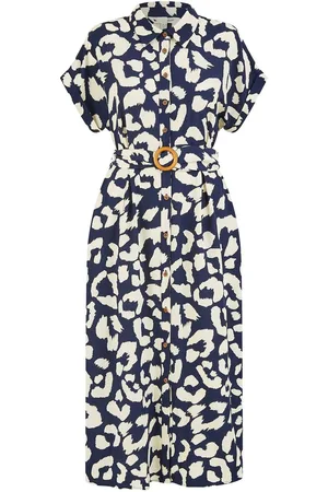 Yumi Abstract Animal Print Relaxed Midi Shirt Dress With Belt AU 10