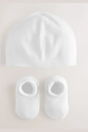 Next Baby 100% Cottton Knitted Hat and Bootie 2 Piece Set (0-9mths) First Size