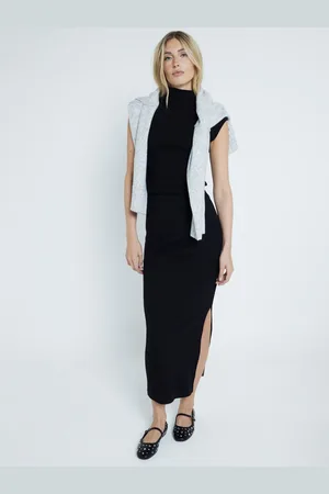 River Island Black Ribbed Roll Neck and Midi 100% Cotton Skirt 2 Piece Set AU 12