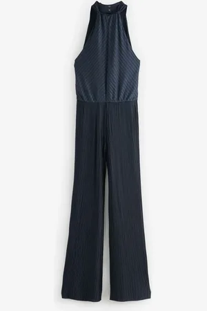 HUGO BOSS Blue Halterneck Pleated Jumpsuit M