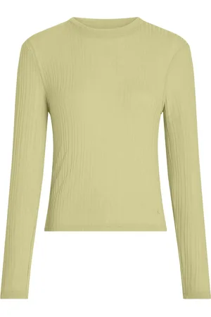 Calvin Klein Green Slim Semi Sheer Ribbed Long Sleeve Top XS