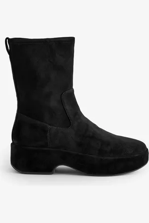 FitFlop F-Luma Stretch Suede Demi Wedge Mid Calf Black Boots AU 10 (EU 42)