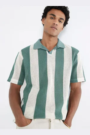 River Island Regular Fit Stripe Crochet 100% Cotton Polo Shirt XS