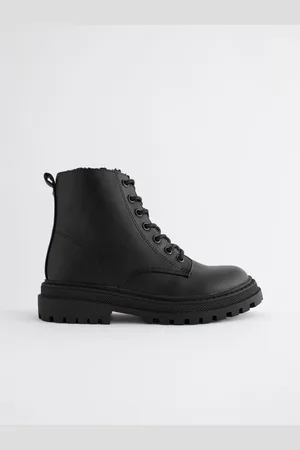 Next Matt Black Standard Fit (F) Warm Lined Lace-Up Ankle Boots AU 12 (EU 30.5)