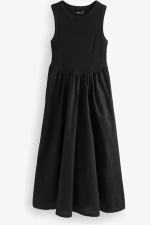 Next Woven Jersey Mix Sleeveless Racer Ribbed Midi Dress AU 20