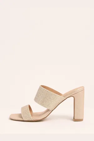 Friends Like These Gold Wide Fit Double Strap Block Mid Heel Mule Sandals AU 10 (EU 41)