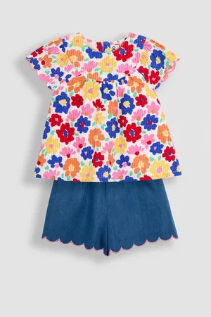 JoJo Maman Bébé Fucshia Pink 2-Piece Floral Frill Sleeve Blouse & Shorts Set 6