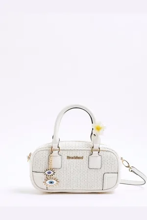 River Island White Raffia Bowler Bag One