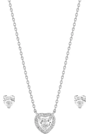 Simply Silver Sterling Silver Tone 925 Cubic Zirconia Halo Heart Set