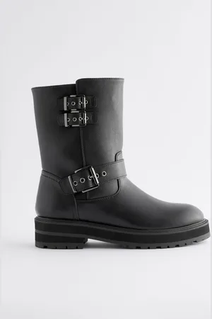 Next Black Standard/Wide Fit Forever Comfort Buckle Biker Ankle Boots AU 10 (EU 42)