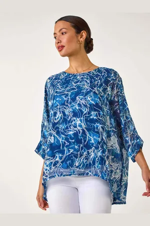 Roman Blue Abstract Print Overlay Tunic Top AU 12