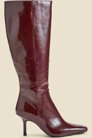 Sosandar Red Leather Square Toe Mid Heel Knee High Boots AU 9 (EU 40)