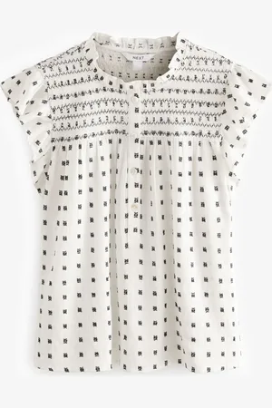 Next Ecru White Embroidered Detail Ruffle Sleeve Blouse AU 14