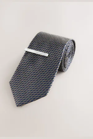 Next Neutral Wide Silk Tie With Tie Clip One