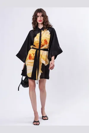 Religion Tunic Shirt Dress With Kimono Sleeves in Bright Floral Print AU 16