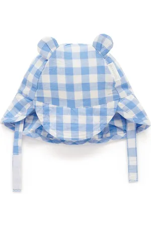 Purebaby Blue Gingham Linen Blend Legionnaires Hat m