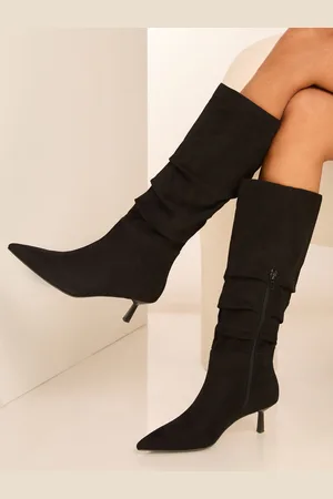 Lipsy London Black Standard fit Kitten Heel Faux Suede Long Knee High Boots AU 6 (EU 37)
