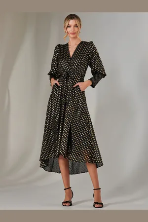 Jolie Moi Metallic Spot Print Puffy Sleeve Maxi Dress AU 16