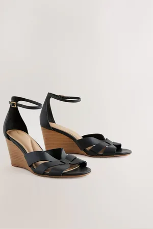 Next Black Forever Comfort Premium Leather With Motionflex Strap Detail Wedges AU 8.5 (EU 40)