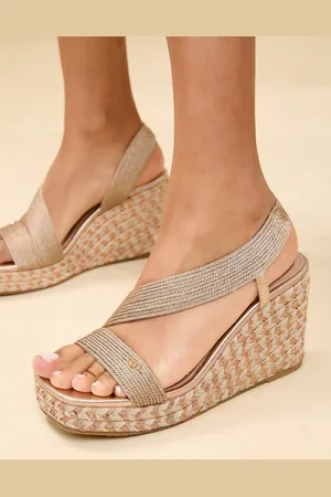 Lipsy London Rose Gold Standard Fit High Asymmetric Strappy Elastic Wedges AU 10 (EU 41)