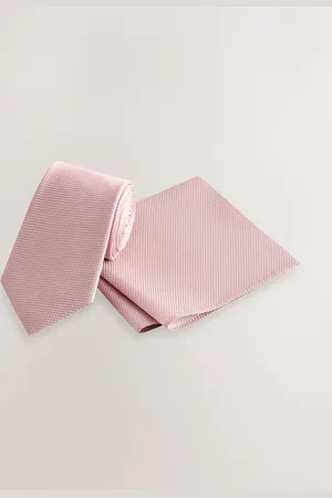 Next Pink Textured Tie And Pocket Square Set One