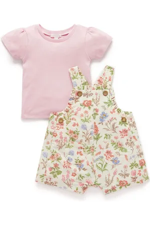 Purebaby Pink Linen Blend Dungaree and T-Shirt Set 3
