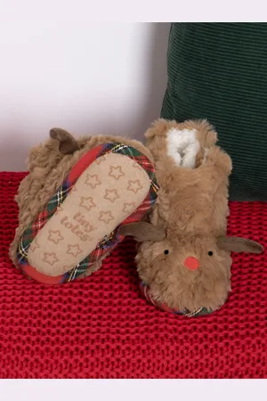 Totes Brown Childrens Toddler Cosy Christmas Reindeer Bootie Slippers 6