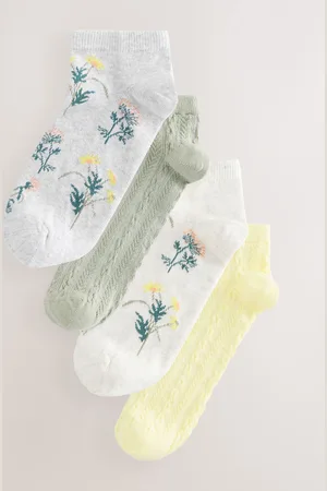 Next Green/Yellow Floral Trainer Socks 4 Pack One