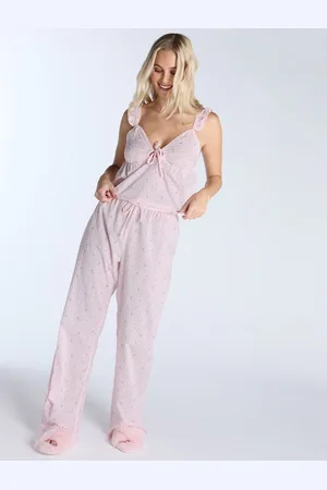 Boux Avenue Pink 100% Cotton Broderie Cami and Pyjamas Set AU 18