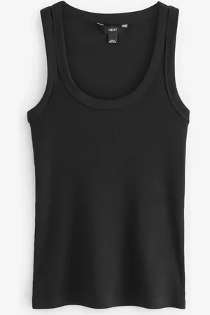 Next Black Premium Ribbed Scoop Tank Vest Sleeveless Top AU 16