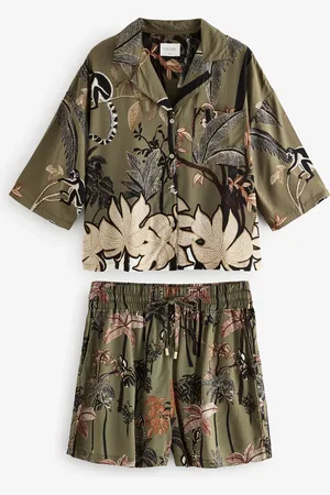 Next Khaki Green Palm Button Through Short Set Pyjamas 26