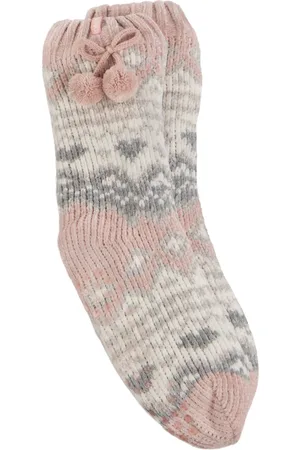 Totes Pink Ladies Fairisle Pattern Chenille Winter Slipper Socks One