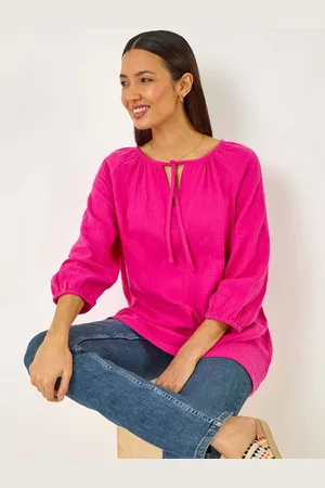 Roman Pink Tie Neck Tunic 100% Cotton Top AU 16