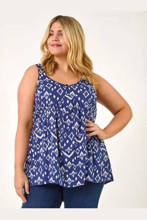 Roman Blue Curve Ikat Print Woven Vest Top AU 20