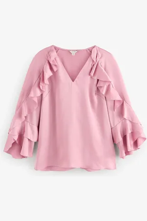 Jigsaw Pink Satin Fluid Frill Top AU 12