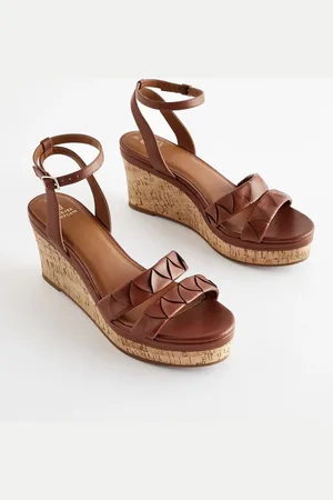 Next Tan Brown Extra Wide Fit Forever Comfort Double Strap Wedges AU 8.5 (EU 40)