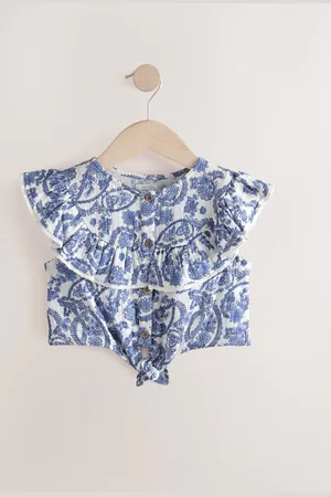 Next Blue Floral 100% Cotton Tie Front Blouse (3-16yrs) 4 Years (104cm)
