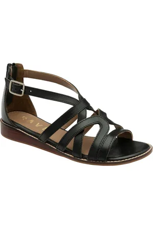 Ravel Black Leather Open Toe Cross Strap Sandals AU 9 (EU 41)