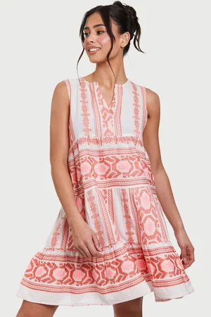 South Beach Jacquard Sleeveless Tiered 100% Cotton Mini Dress AU 14
