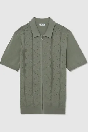 Reiss Tay Pointelle-Knit Zip-Through Shirt large