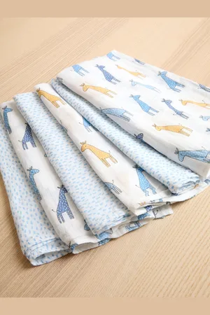 JoJo Maman Bébé 6-Pack Blue Giraffe Muslin One