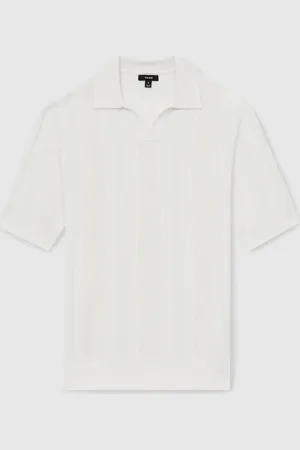 Reiss Kansas Textured-Stripe Knitted Polo Shirt M