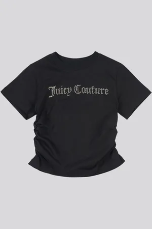 Juicy Couture Black Girls Diamante Ringer 100% Cotton T-Shirt 10