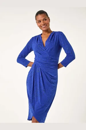 Roman Floral Print Glitter Wrap Stretch Dress AU 10