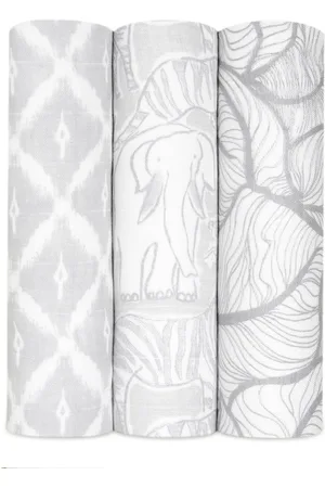 Aden + Anais Grey Large Silky Soft Culture Club Muslin Blankets 3 Pack one