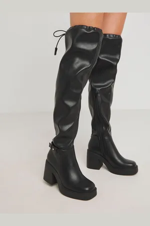 Simply Be Black Over The Knee Platform Heeled Stretch Boots In Extra Wide Fit AU 6 (EU 36)