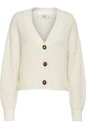 ONLY White Button Down Ribbed Knitted Cardigan AU 10