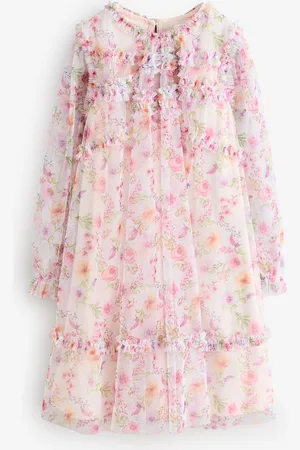 Next Long Sleeve Mesh Ruffle Occasion Dress (3-16yrs) 9 Years (134cm)