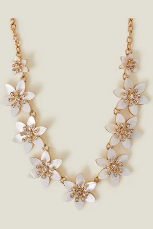 Accessorize Gold Mother of Pearl Flower Print Collar Necklace One